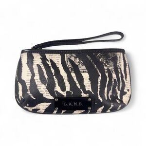 L.A.M.B. Zebra Mandalay Newsprint Zip Top Pouch Wristlet Clutch